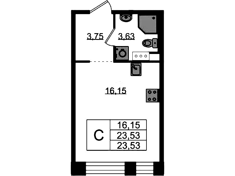 Квартира студия 23.53 м², 3/5 эт., ЖК «Plus Пулковский»